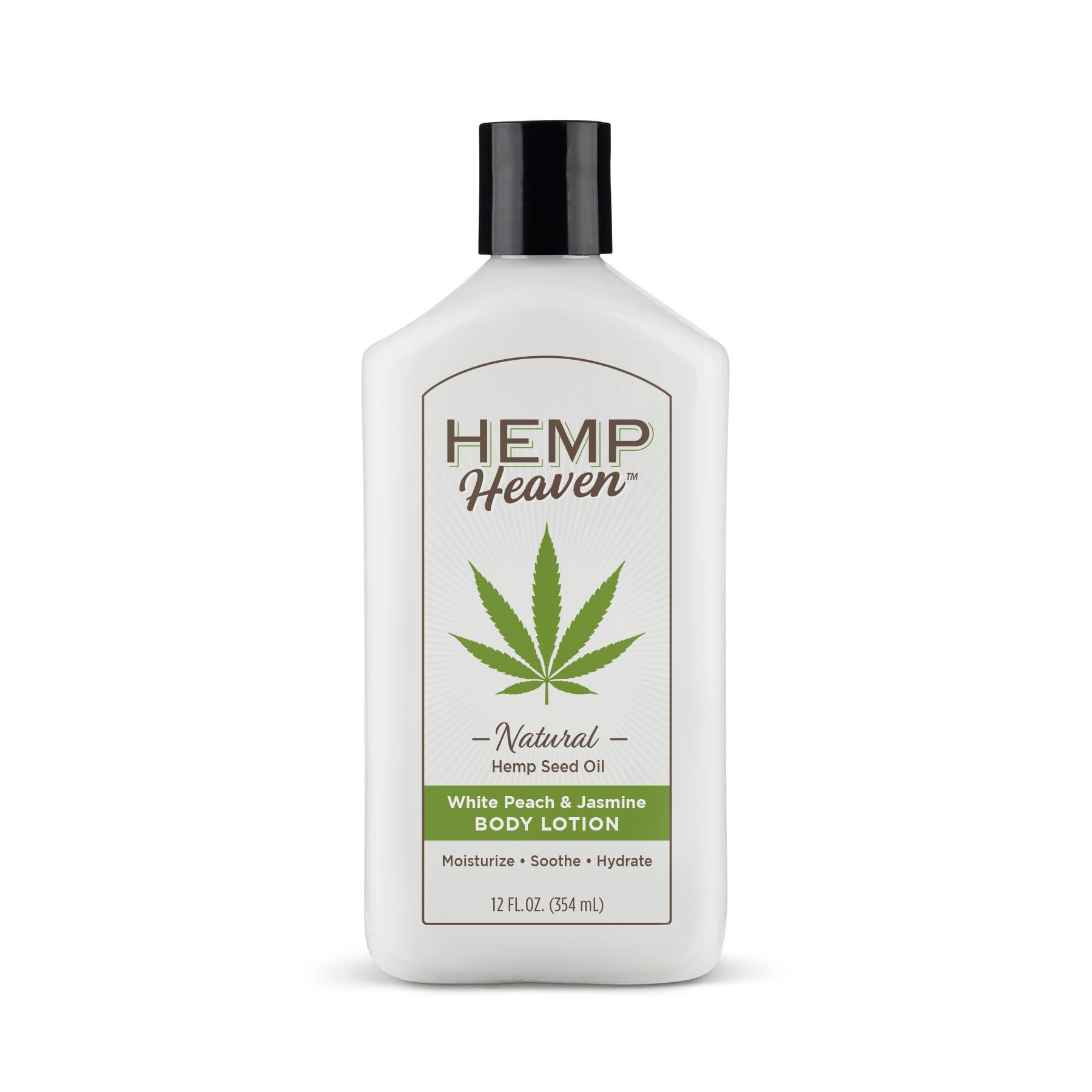 Hemp Heaven Body Lotion White Peach & Jasmine Scent - 12 oz - Moisturizing Body Lotion for Dry Skin with Natural Hemp Seed Oil and Nourishing Vitamins - Made in USA