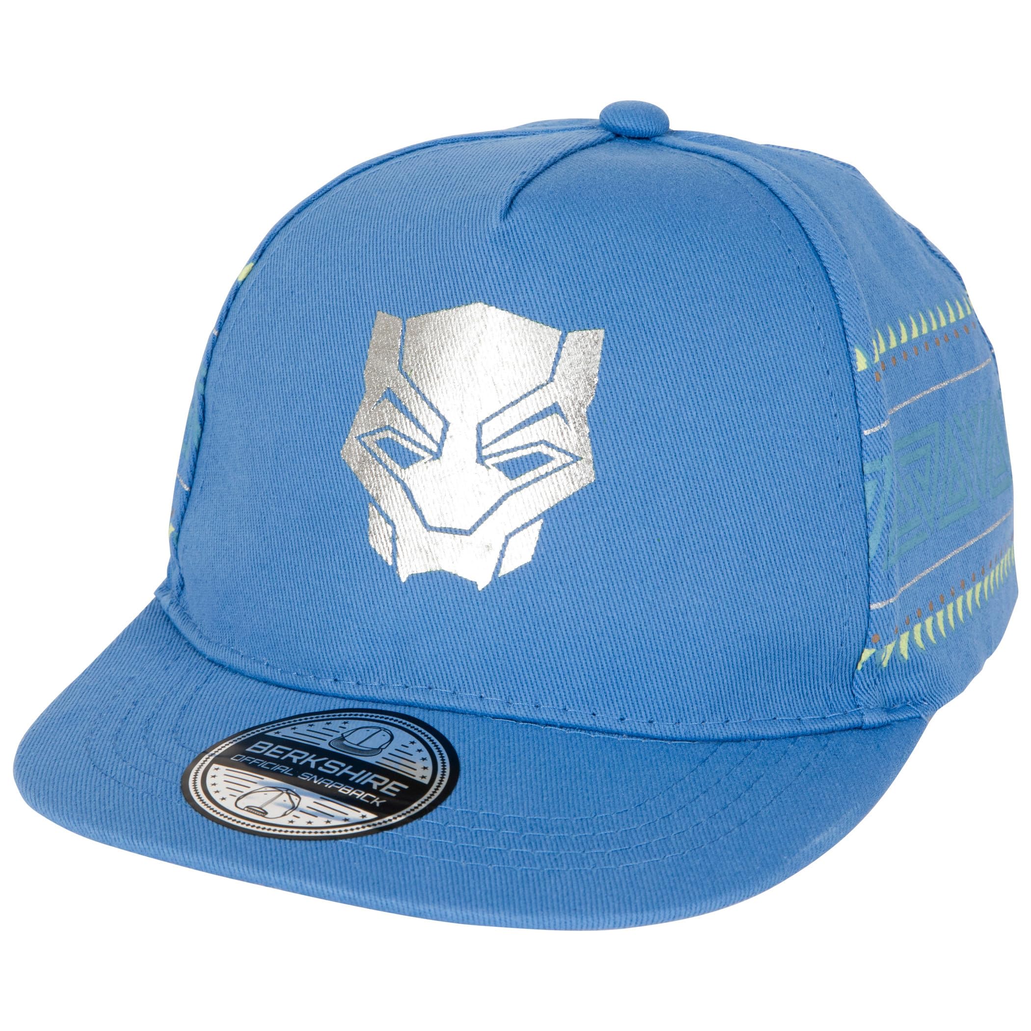 Berkshire Fashions Black Panther Silver Mask Logo Snapback Flat Bill Hat