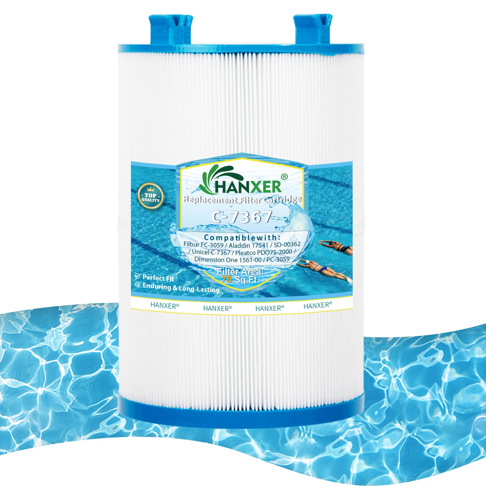 HANXER® C-7367 Spa Filter Cartridge Replaces for Dimension One Spa 1561-00, PDO75-2000, Filbur FC-3059, PDO75-2000, Baleen Filters AK-60035, 70759, 75 Sq.Ft Spa Hot Tub Filter, 1 Pack