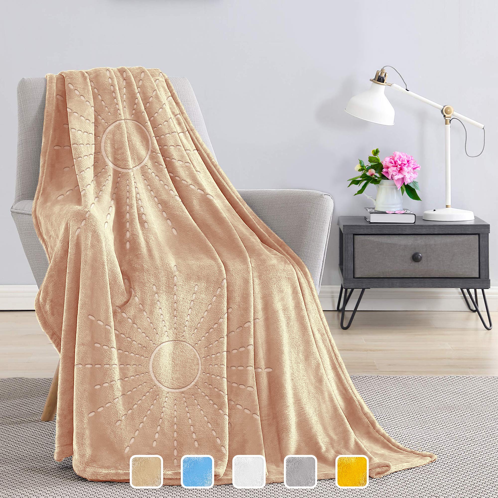 JULY HOME Flannel Fleece Throw Blankets for Couch or Bed - Plush Soft and Warm 330GSM Lightweight Microfiber Blanket for Home Sofa and Bedroom (Throw 50"x60", Beige)