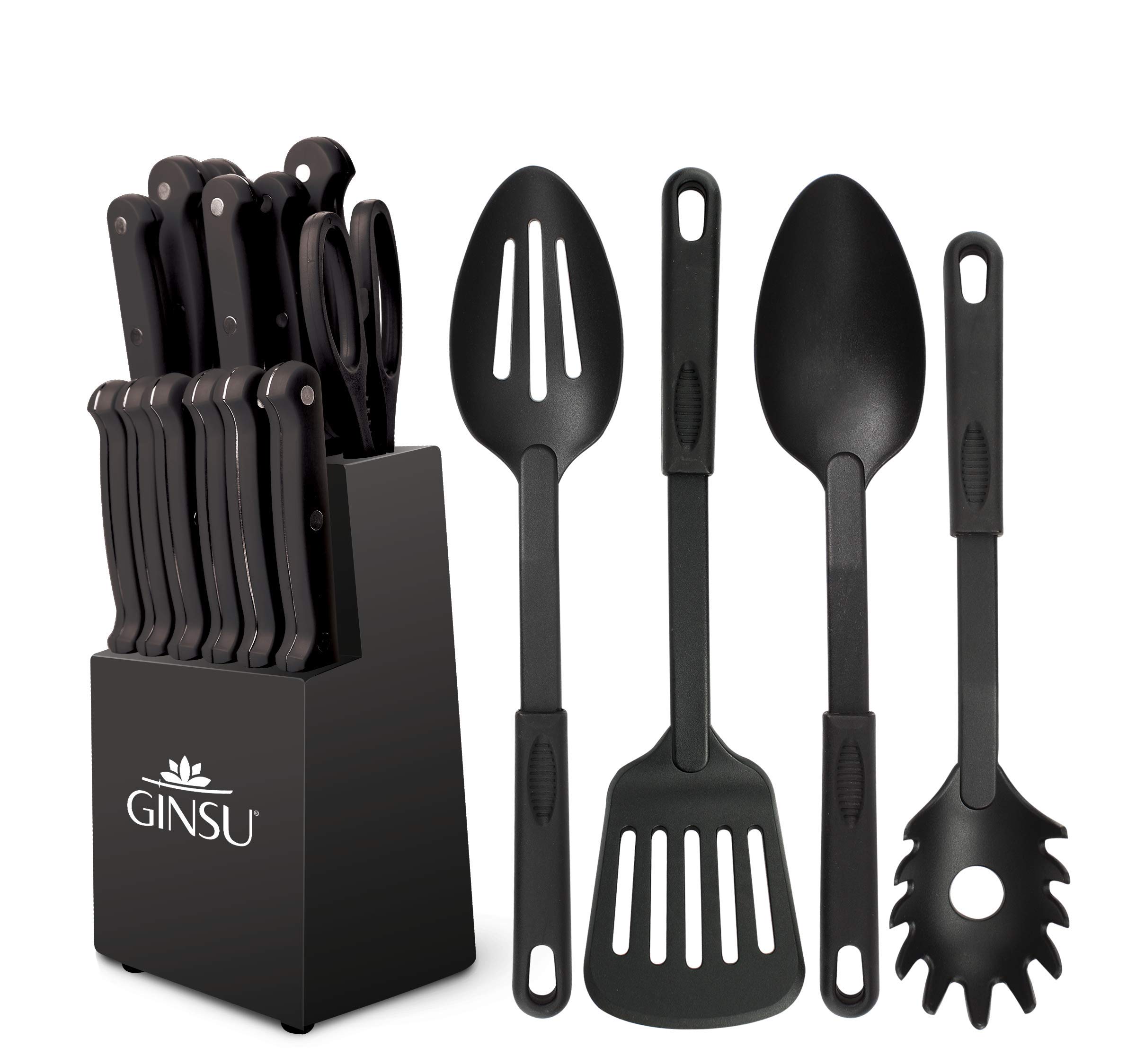 Ginsu Kiso 18-Piece Black Knife Set with Black Block - Dishwasher Safe and Always Sharp