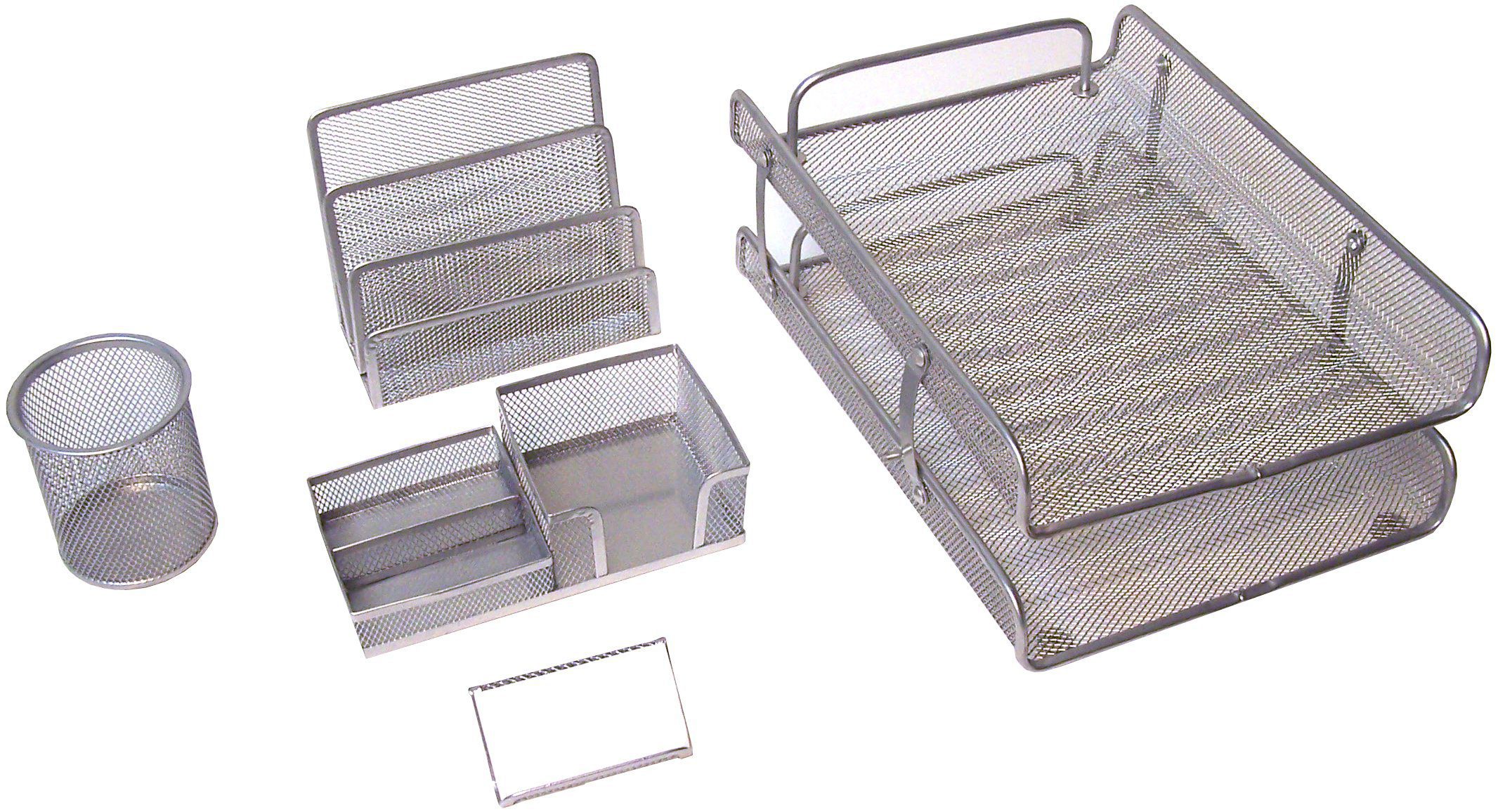Majestic Goods Office Supply Mesh Desk Set, Silver 5 Piece (XQ767S)