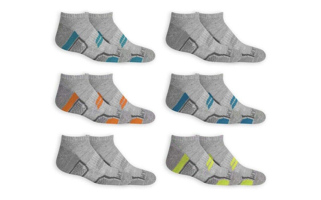 Fruit of the Loom Boys 6 Pack Active No Show Socks, 7-8.5, Gray Assorted