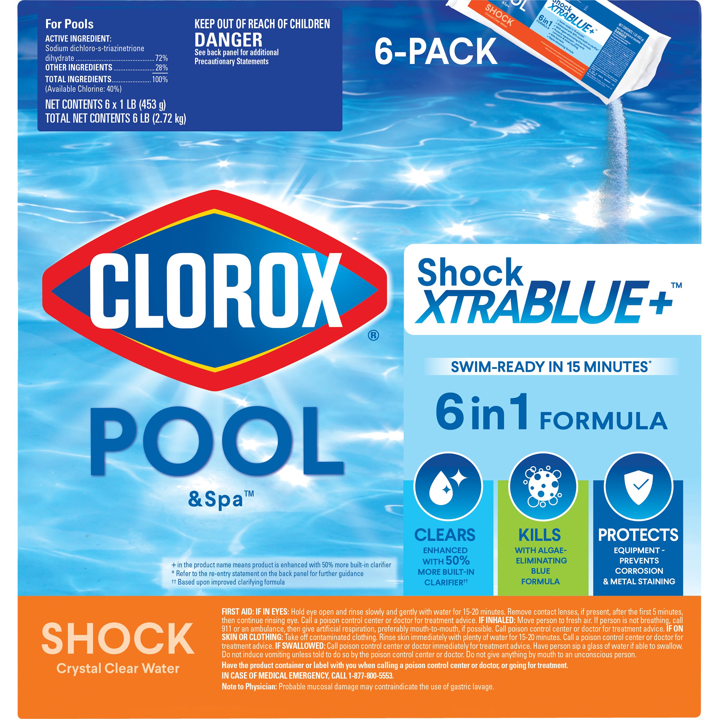 Clorox® Pool&Spa™ Shock XTRABLUE® Plus, Kills Bacteria & Algae in Swimming Pools, Swim-Ready in 15 Minutes, (36-Pack)