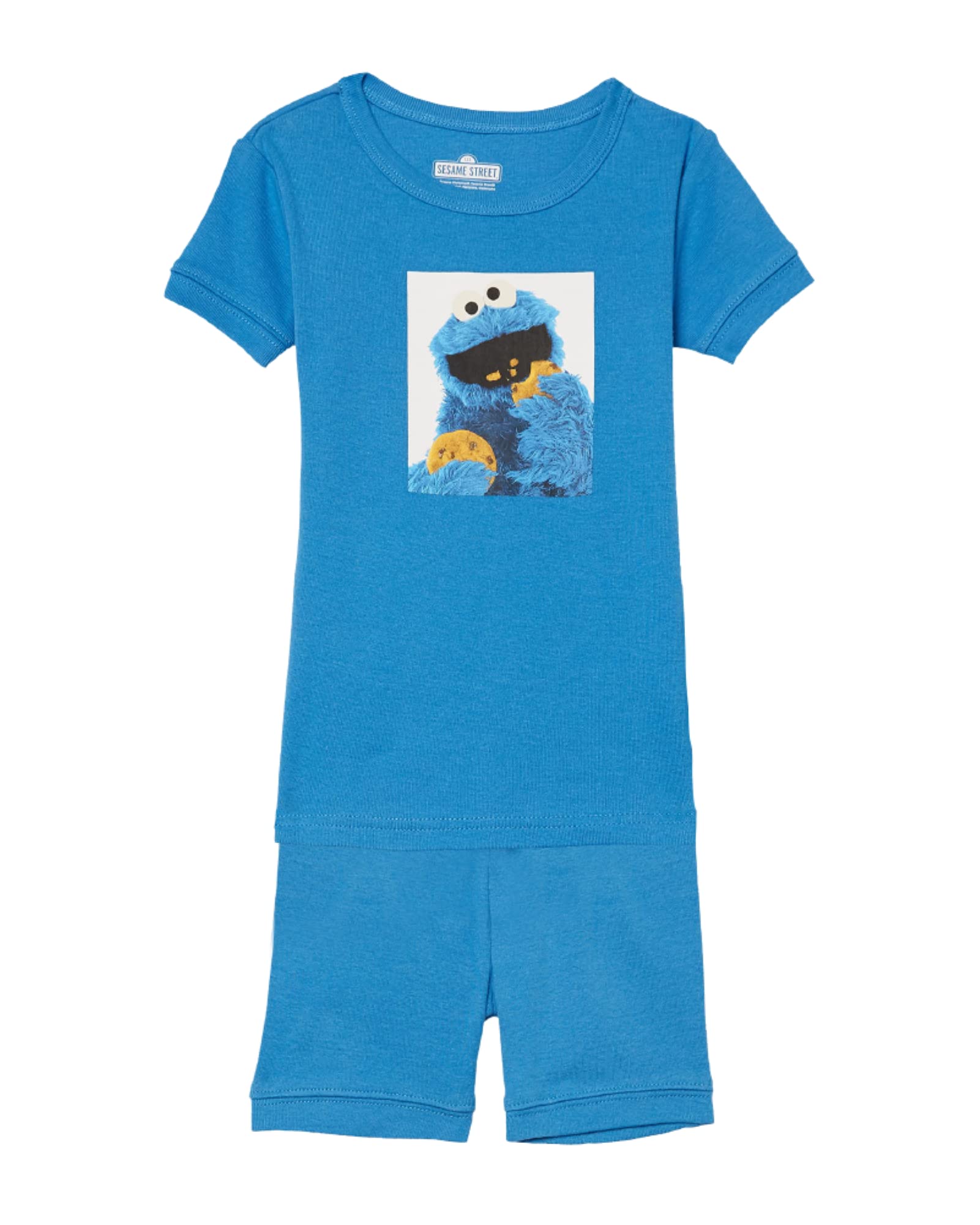 Sesame Street Boys' 2-Piece Snug-fit Organic Cotton Pajama Set, Soft & Cute for Kids, Square Cookie Monster, 5T