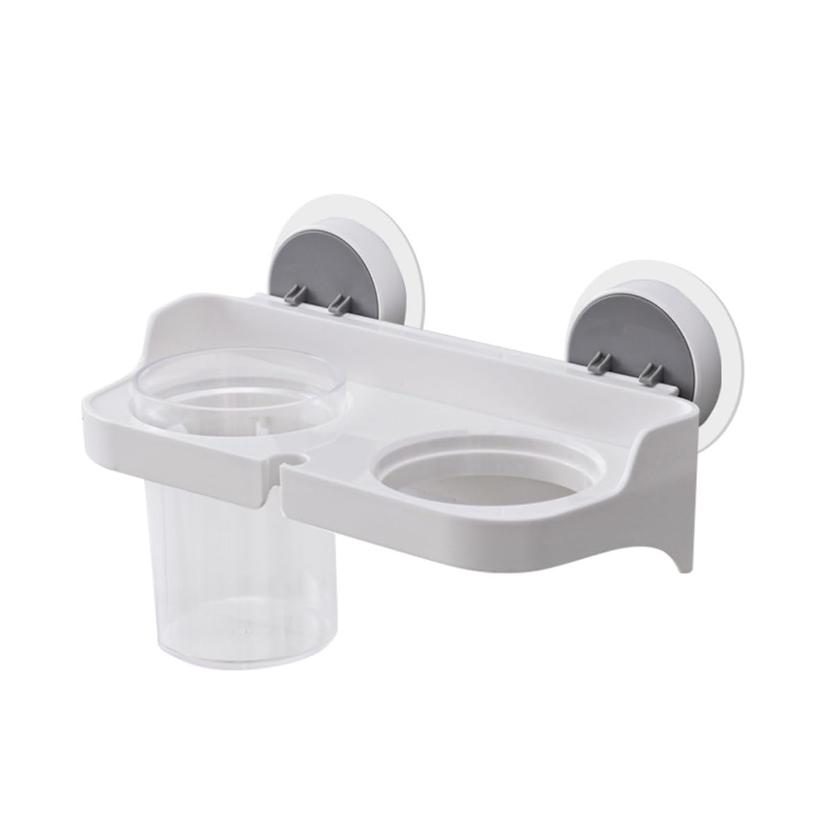 Cetomo Hair Tool Organizer Holder with Clear Acrylic Removable Cup and Built-in Cord Storage Hole for Comb Dryer Curling Wand Razor Bathroom Washbasin, Wall Mounted Plastic Adhesive White